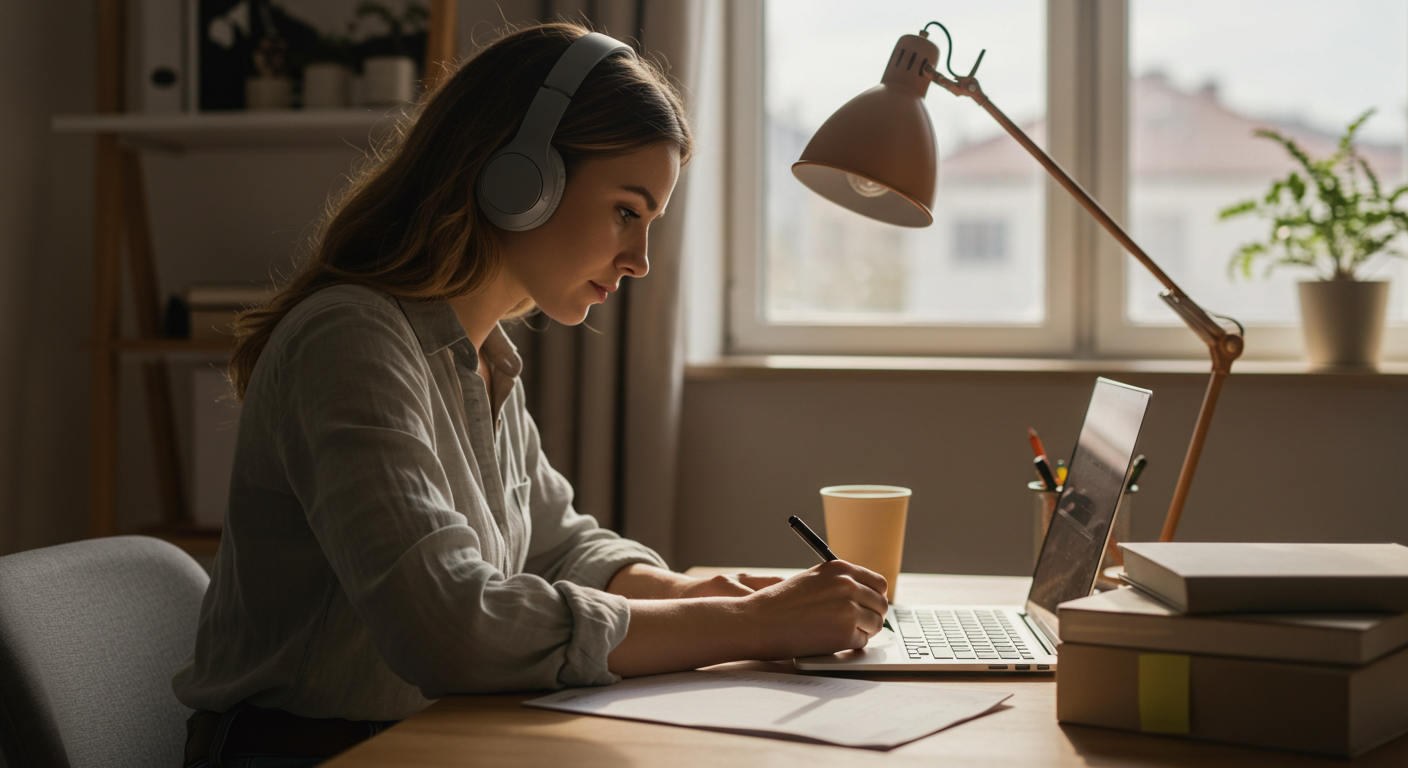 working at home with focus